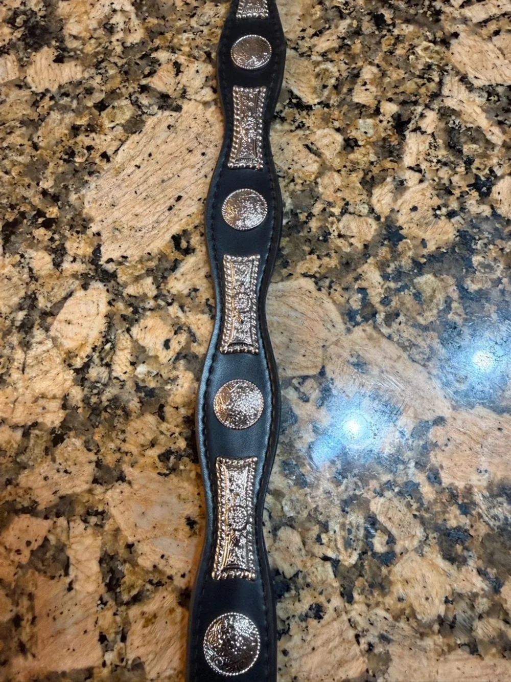 Western Black Belt w/ Decorative Silver plated accents unisex 24” no buckle